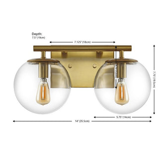 SEVERA 2 LIGHT BRASS IRON / GLASS WALL SCONCE