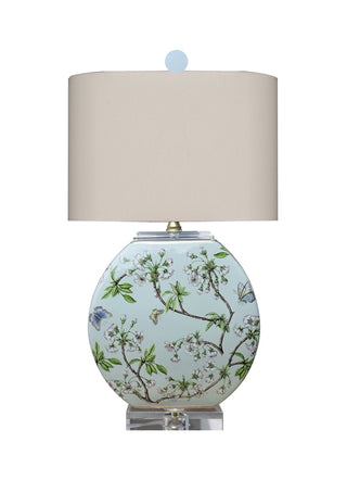 Porcelain ￼Cherry Blossoms Moon Vase Lamp (Crystal Base & Top)